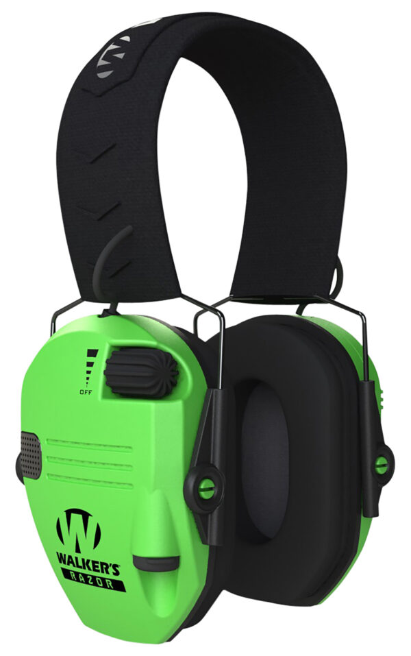 Walker's GWPRSEMHVG Razor Slim Electronic Muff 23 dB Over the Head Hi-Viz Green/Black Polymer — view 1