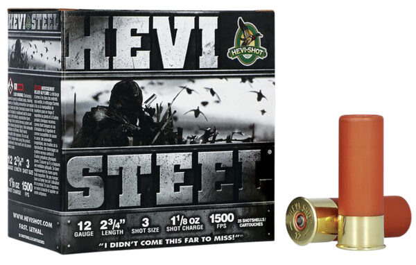 HEVI-Shot HS61223 HEVI-Steel  12Gauge 2.75" 1 1/8oz 3Shot 25 Per Box/10 Case — view 1