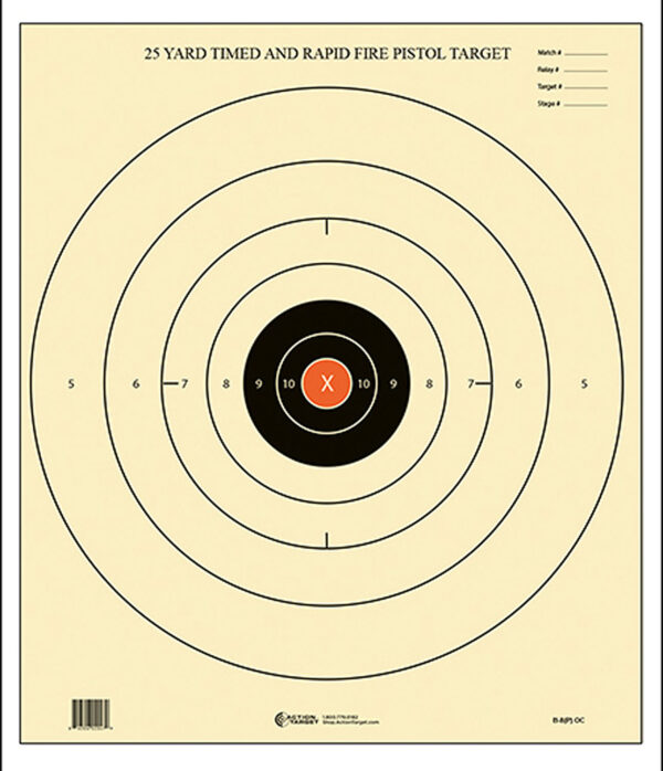 Action Target B8POC100 Competition NRA Time & Rapid Fire Bullseye Paper 25 yds 21" x 24" Black/White 100 Per Box — view 1
