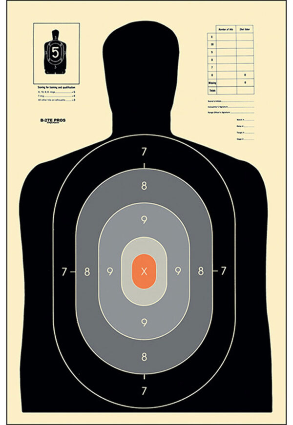 Action Target B27EPROS100 Qualification Pros Silhouette Paper Hanging 23" x 35" Black/Gray/White 100 Per Box — view 1