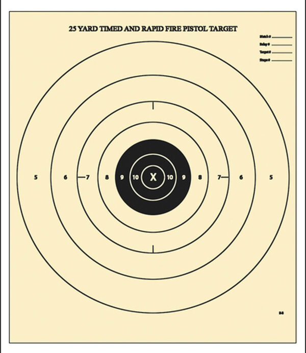 Action Target B8100 Competition NRA Time & Rapid Fire Bullseye Heavy Paper Hanging 25 yds Handgun 21" x 24" Black/White 100 Per Box — view 1