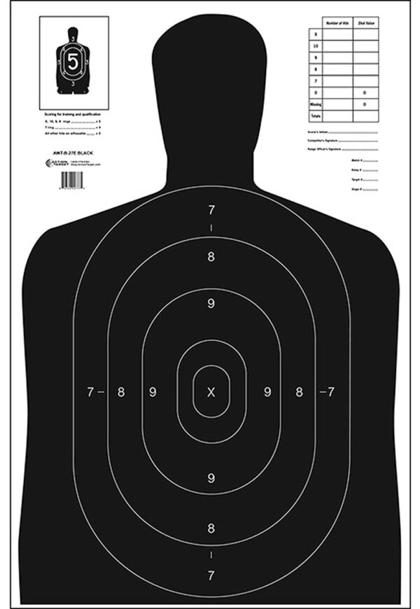 Action Target B27EBLACK100 Qualification Economy Silhouette Paper Hanging 23" x 35" Black/White 100 Per Box — view 1