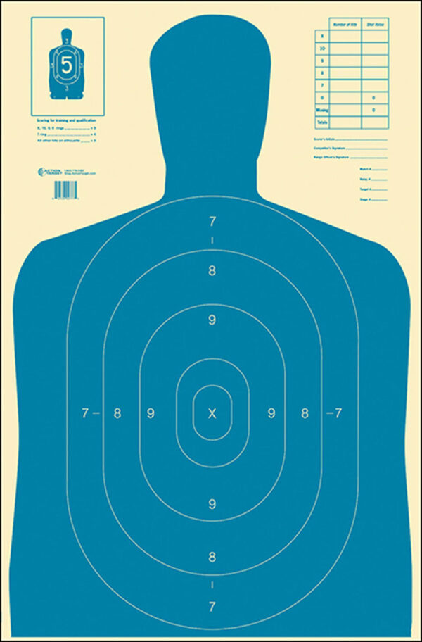 Action Target B27EBLUE100 Qualification Economy Silhouette Paper Hanging 23" x 35" Blue/White 100 Per Box — view 1