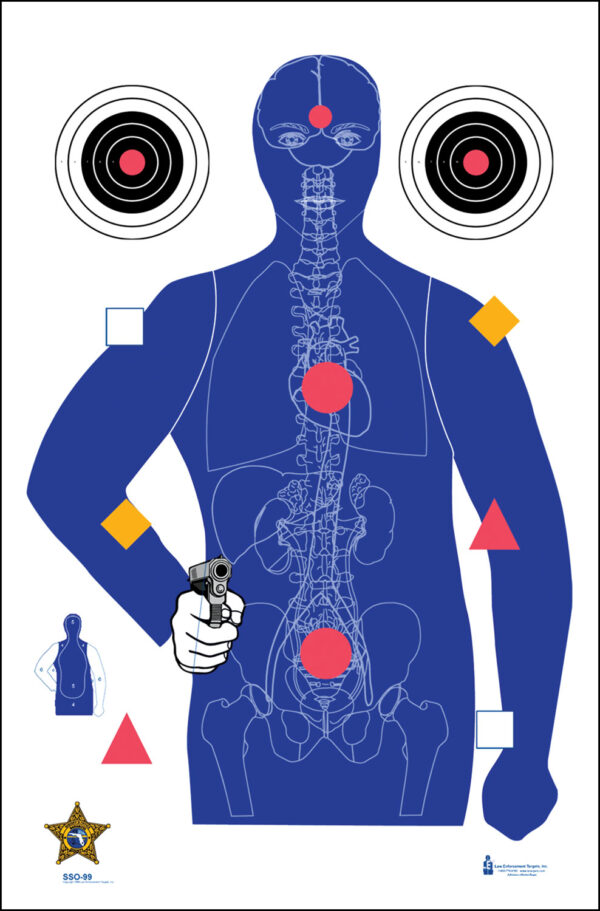 Action Target SSO99100 State-Specific Qualification Sarasota Sheriff's Office Silhouette/Vitals Paper Hanging 23" x 35" Blue 100 Per Box — view 1