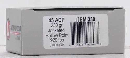 UNDERWOOD 45 ACP 230GR JHP - 20RD 10BX/CS — view 1