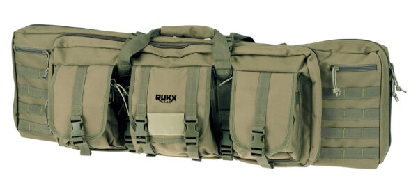 Rukx Gear ATICT42DGG Tactical Double Gun Case 42" Water Resistant Green 600D Polyester w/ Non-Rust Zippers Reinforced Velcro & Adjustable Back Straps — view 1