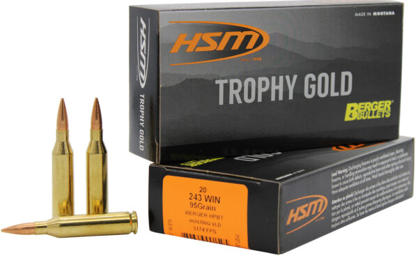 HSM 24395VLD Trophy Gold Extended Range 243 Win 95 gr Berger Hunting VLD Match 20 Per Box/ 25 Case — view 1