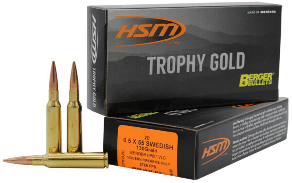 HSM 65X55130VLD Trophy Gold Extended Range 6.5x55 Swedish 130 gr Berger Hunting VLD Match 20 Per Box/ 25 Case — view 1
