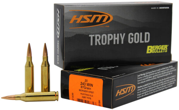 HSM 24387VLD Trophy Gold Extended Range 243 Win 87 gr Berger Hybrid Tactical Open Tip Match 20 Per Box/ 25 Case — view 1