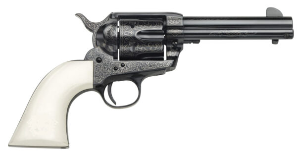 Taylors & Company 200059 1873 Cattleman Outlaw Legacy 357 Mag Caliber with 4.75" Barrel, 6rd Capacity Cylinder, Overall Blued Engraved Finish Steel & Ivory Synthetic Grip — view 1