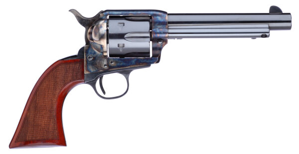Taylors & Company 556209DE Short Stroke Gunfighter Uberti 357 Mag 6 Shot 5.50" Blued Round Barrel & Cylinder, Color Case Hardened Steel Frame, Walnut Checkered Army Style Grip, Exposed Hammer — view 1