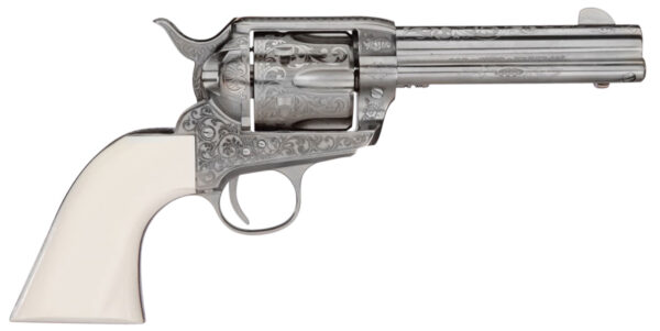 Taylors & Company 200057 1873 Cattleman Outlaw Legacy 45 Colt (LC) Caliber with 4.75" Barrel, 6rd Capacity Cylinder, Overall Nickel Engraved Finish Steel & Ivory Synthetic Grip — view 1