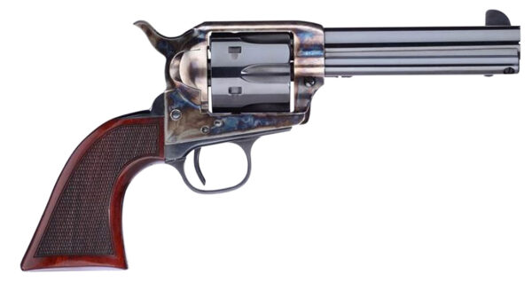 Taylors & Company 556204DE Short Stroke Smoke Wagon  357 Mag 6rd 4.75" Blued Cylinder & Barrel Color Case Hardened Steel Frame Checkered Walnut Navy Size Grip (Taylor Tuned) — view 1