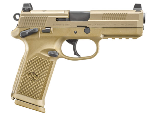 FN 66100223 FNX Tactical 45 ACP 10+1 4.50" Black Steel Barrel, Flat Dark Earth Optic Cut/Serrated Steel Slide & Polymer Frame w/Picatinny Rail, FDE Interchangeable Backstrap Grip, Ambidextrous — view 1