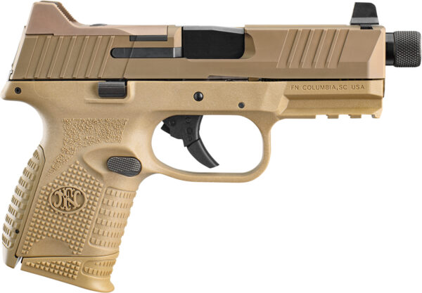 FN 66100781 509CT  Compact 9mm Luger 10+1, 4.32" Black Steel Threaded Barrel, Flat Dark Earth PVD Optic Cut/Serrated Stainless Steel Slide, Flat Dark Earth Polymer Frame w/Picatinny Rail, Ambidextrous — view 1