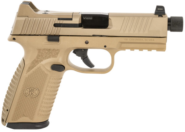 FN 66101376 510 Tactical Full Size Frame 10mm Auto 22+1, 4.71" Black Target Crown Steel Barrel, Flat Dark Earth PVD Optic Cut/Serrated Steel Slide & Polymer Frame w/Picatinny Rail, Ambidextrous — view 1