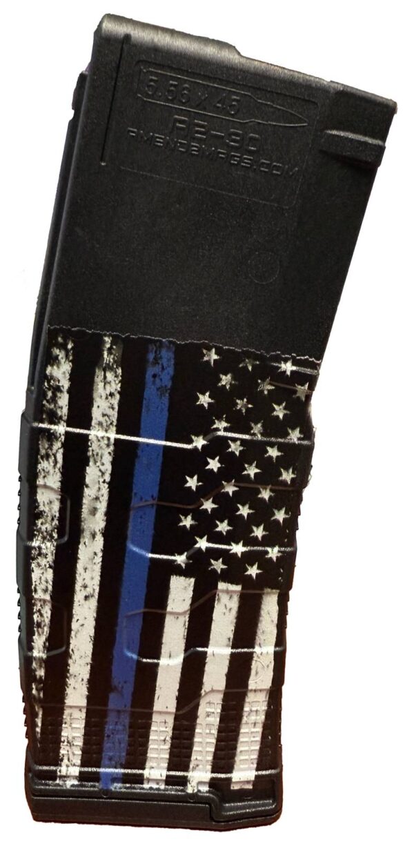 AMEND2 MOD3 5.56MM 30RD AR15 /M4/M16 THIN BLUE LINE POLYMER MAG AMCHAR EXCLUSIVE( 50 PER CASE ) — view 1