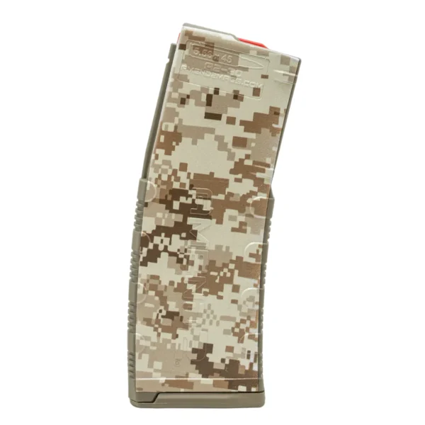 AMEND2 M2 5.56MM 20RD AR15 WITH RED FOLLOWER FDE DESERT CAMO  POLYMER MAGAZINE ( 50 PER CASE ) — view 1