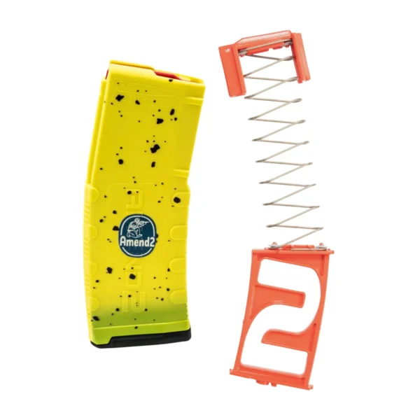 AMEND2 M2 5.56MM 20RD AR15 WITH RED FOLLOWER YELLOW BANANA POLYMER MAGAZINE ( 50 PER CASE ) — view 1
