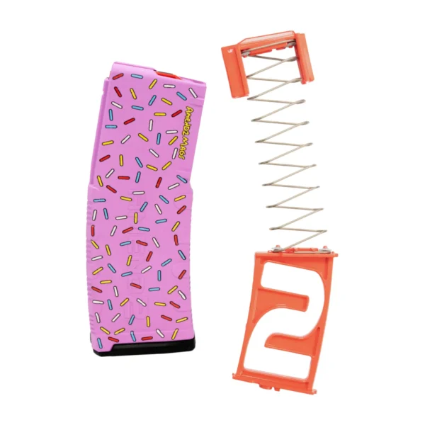 AMEND2 M2  5.56MM 10RD AR15 WITH RED FOLLOWER PINK SPRINKLE 10/30 POLYMER MAGAZINE ( 50 PER CASE ) — view 1
