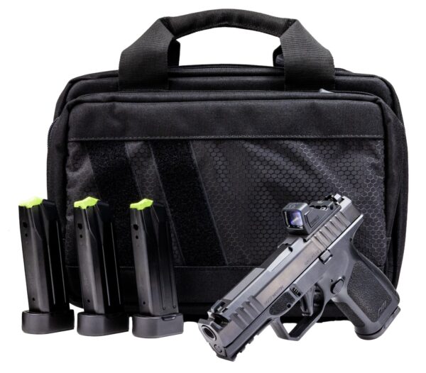 Rost Martin RM1CBLKOSP(COMP)SPL RM1C Comp Bundle 9mm Luger 17+1 4" Compensated Barrel, Black Nitron Steel Integrated Compensator/Serrated w/Optic Slide, Black Polymer Frame w/Picatinny Rail, Textured — view 1