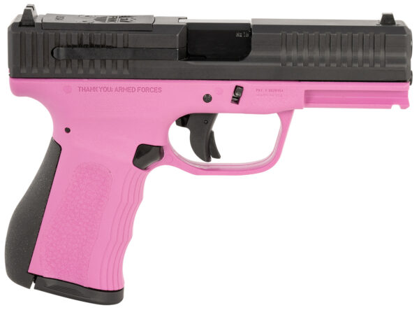 FMK FMKG49PK G3  9mm Luger 14+1 4" Stainless Steel Barrel, Black Optic Cut/Serrated Carbon Steel Slide, Pink Polymer Frame w/Picatinny Rail, Black Backstrap Grip — view 1