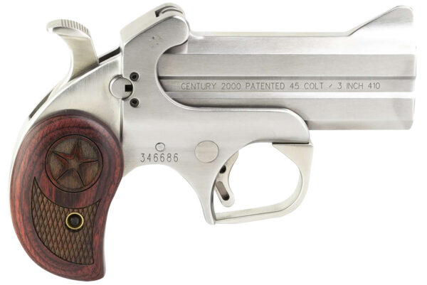 Bond Arms BAC2K Century 2000 45 Colt (LC)/410 Gauge 2rd 3.50"  Stainless Steel Double Barrel & Frame, Auto Extractor & Rebounding Hammer, Blade Front/Fixed Rear Sights, Rosewood Grip, Manual Safety — view 1