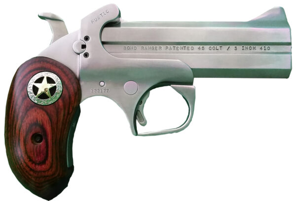 Bond Arms BARR Rustic Ranger  45 Colt (LC) 410 Gauge 2rd Shot 4.25" Matte Stainless Stainless Stainless Steel Frame Rosewood w/Integrated Star Grips — view 1