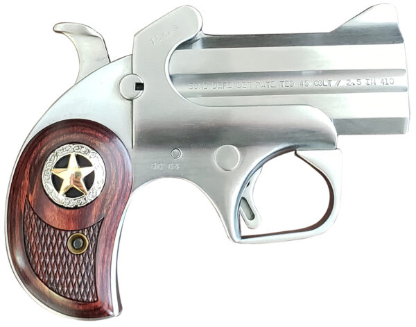 Bond Arms BARD Rustic Defender  Sports South Exclusive 45 Colt (LC) Caliber or 2.50" 410 Gauge 2rd 3" Barrel, Stainless Steel Finish, Rosewood Grip w/Integrated Star, Includes Exclusive Holster Packag — view 1