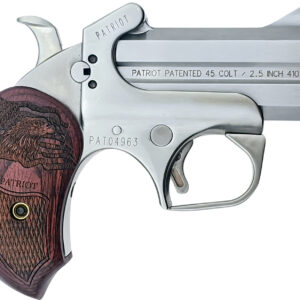 Bond Arms BAPA Patriot  45 Colt (LC)/410 Gauge 2rd 3" Stainless Steel Double Barrel & Frame w/Trigger Guard, Auto Extractors & Rebounding Hammer, Laser Engraved American Flag & Bald Eagle Rosewood Gri