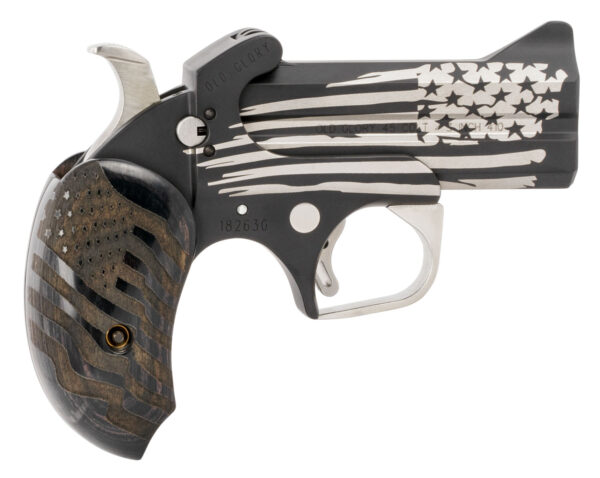 Bond Arms BAOG Old Glory  45 Colt (LC)/410 Gauge 2rd 3.50" Stainless Double Barrel & Frame w/Cerakote Laser Engraved American Flag, Auto Extractor & Rebounding Hammer, Engraved Extended Black Ash Grip — view 1