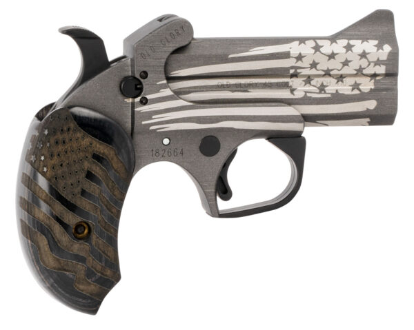 Bond Arms BAOG Old Glory  45 Colt (LC)/410 Gauge 2rd 3.50" Stainless Barrel & Frame w/Cerakote Finished Laser Engraved American Flag, Auto Extractors & Rebounding Hammer, Custom Engraved Extended Blac — view 1