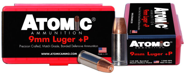 Atomic Ammunition 00454 Match Precision Craft 9mmLuger +P 124gr Bonded Match Hollow Point 20 Per Box/10 Case — view 1