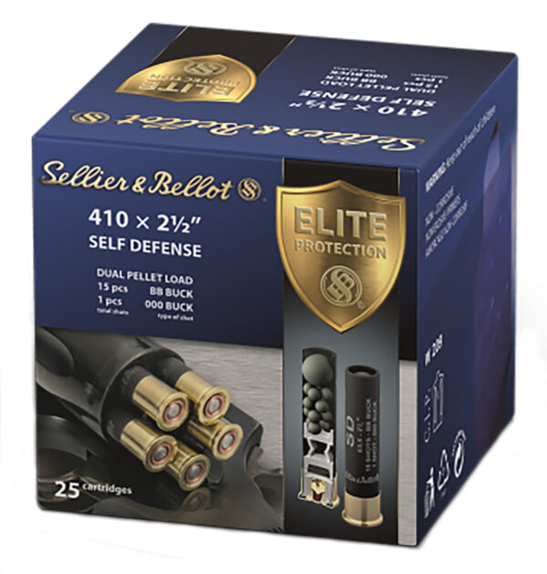 Sellier & Bellot SB410SDA Self Defense  410Gauge 2.50" 15 Pellets 1/2oz 000Buck Shot 25 Box/20 Case — view 1