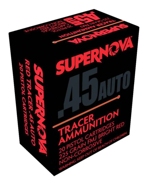 SUPERNOVA  AMMUNITION AMO 45 AUTO 225GR FMJ RED TRACER 20RD ( 50 BOXES PER CASE ) — view 1