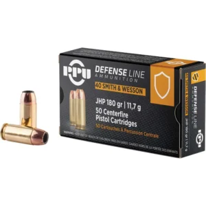 PPU DEFENSE PISTOL AMO 40 S&W 180GR JHP 50RD (10 BOXES PER CASE)