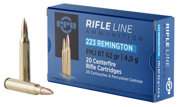 PPU PP223F2 Standard Rifle  223Rem 62gr Full Metal Jacket Boat Tail 20 Per Box/50 Case — view 1