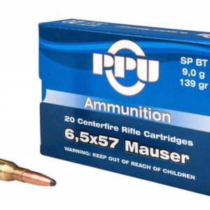 PPU METRIC RIFLE AMO 6.5X57 MAUSER 139GR SPBT 20RD (10 BOXES PER CASE)
