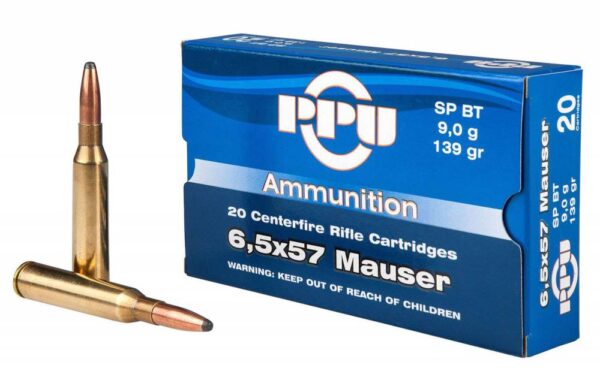 PPU METRIC RIFLE AMO 6.5X57 MAUSER 139GR SPBT 20RD (10 BOXES PER CASE) — view 1