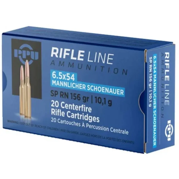 PPU METRIC RIFLE AMO 6.5X54 MANN SHOENAUER 156GR SPRN 20RD (10 BOXES PER CASE) — view 1