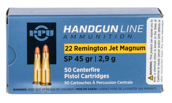 PPU PPH22RJ Handgun  22RemJetMag 45gr Soft Point 50 Per Box/10 Case — view 1