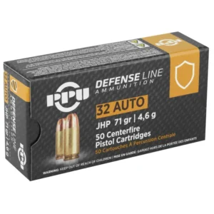 PPU DEFENSE PISTOL AMO 32 AUTO 71GR JHP 50RD (20 BOXES PER CASE)