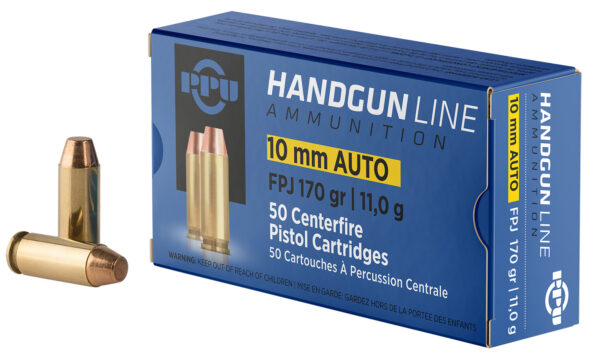 PPU PPH10F Handgun  10mmAuto 170gr Flat Point Jacketed 50 Per Box/10 Case — view 1