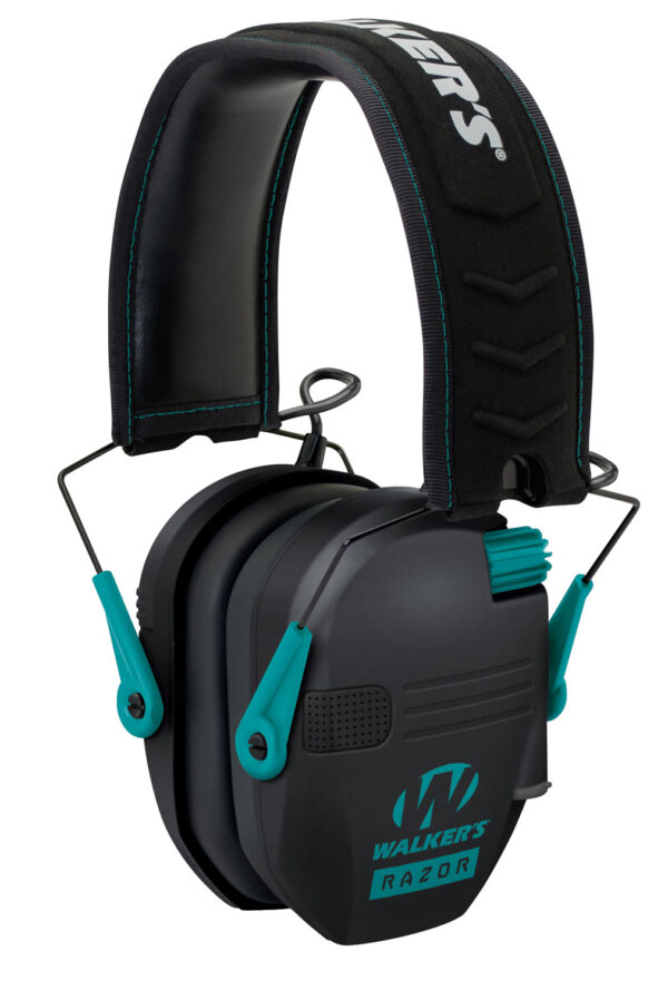 Walker's GWPRSEMTL Razor Slim Electronic Muff 23 dB Over the Head Black Polymer w/Teal Accents — view 1