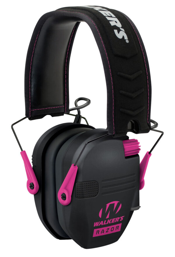 Walker's GWPRSEMPNK Razor Slim Electronic Muff 23 dB Over the Head Black Polymer w/Pink Accents — view 1