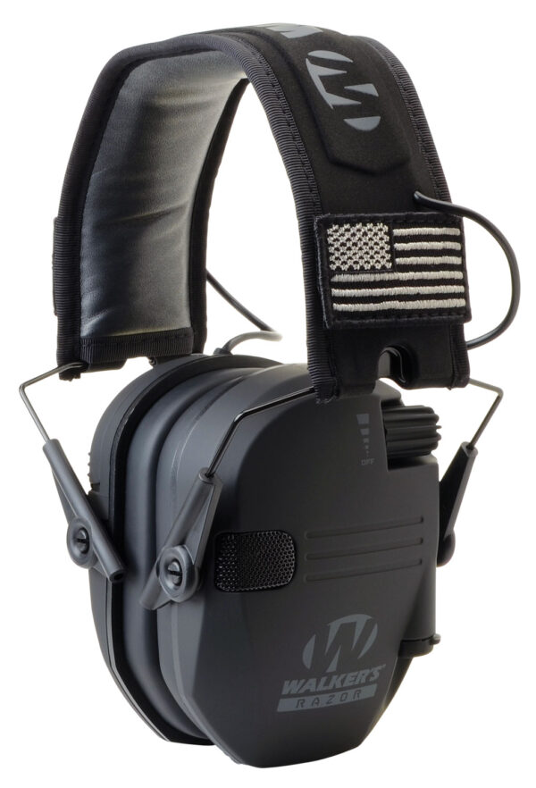Walker's GWPRSEMPAT Razor Patriot Slim Electronic Muff 23 dB Over the Head Black w/Flag Patch Polymer — view 1