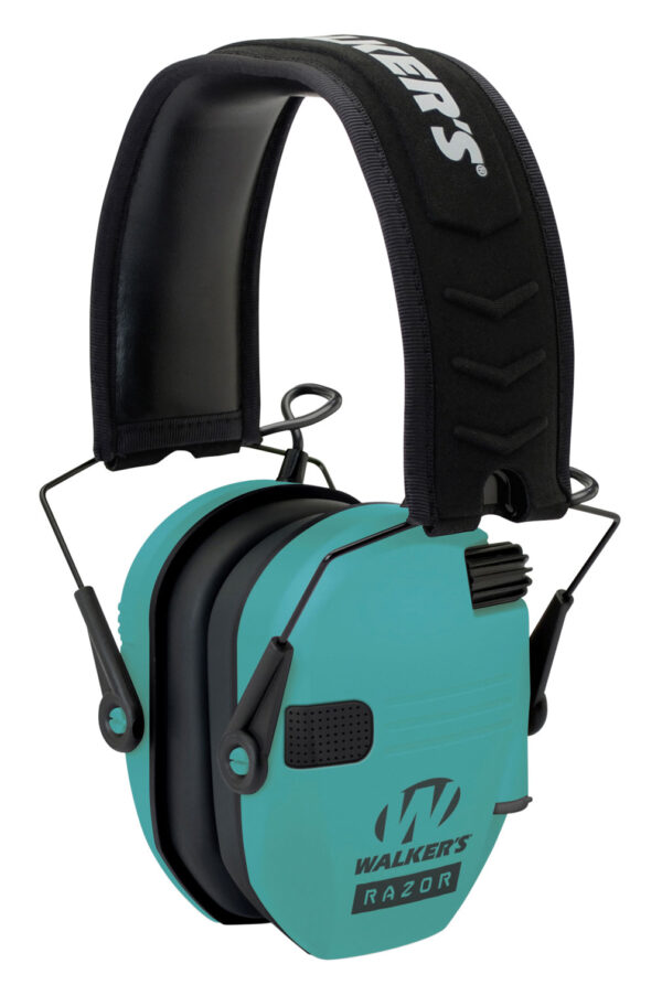 Walker's GWPRSEMLTL Razor Slim Electronic Muff 23 dB Over the Head Black/Teal Polymer — view 1