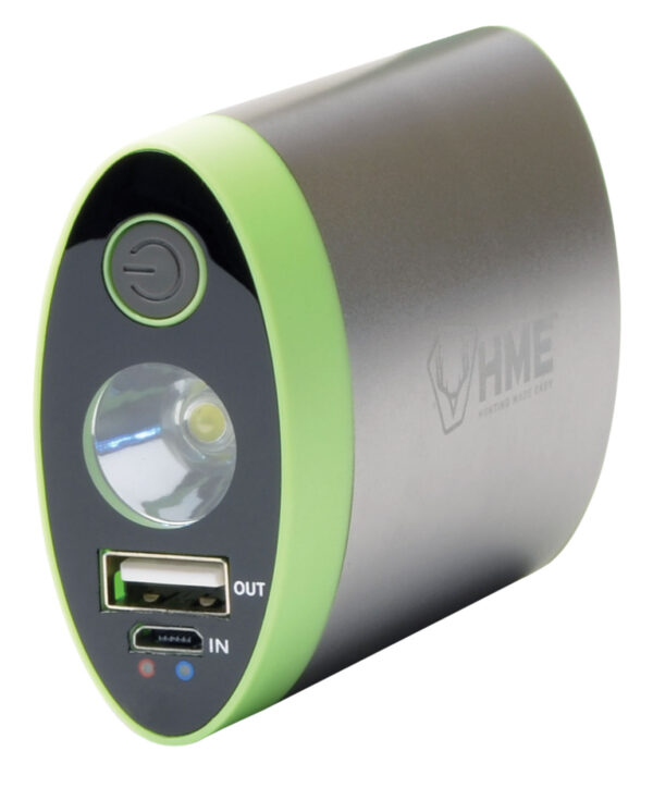 HME HW Hand Warmer  with Light ABS Plastic Sliver w/Green Accent Rechargeable Lithium Ion — view 1