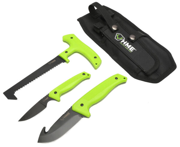 HME KN3PFK 3-Piece Field Kit Fixed 420HC Stainless Steel Black Oxide Thermoplastic Rubber Green 9.50" Gut Hook/8.75" Saw/7.50" Caper — view 1