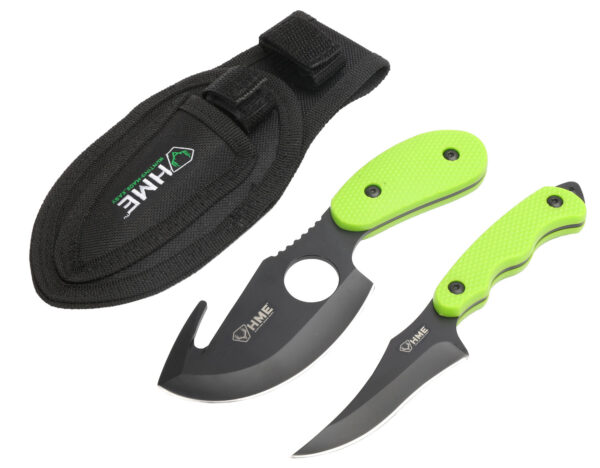 HME HMEKN2PSGC Skinning Kit  3.50" Fixed Skinner w/Gut Hook/Caping Plain/Gut Hook Black Oxide 420HC Blade, TPR Green Handle — view 1